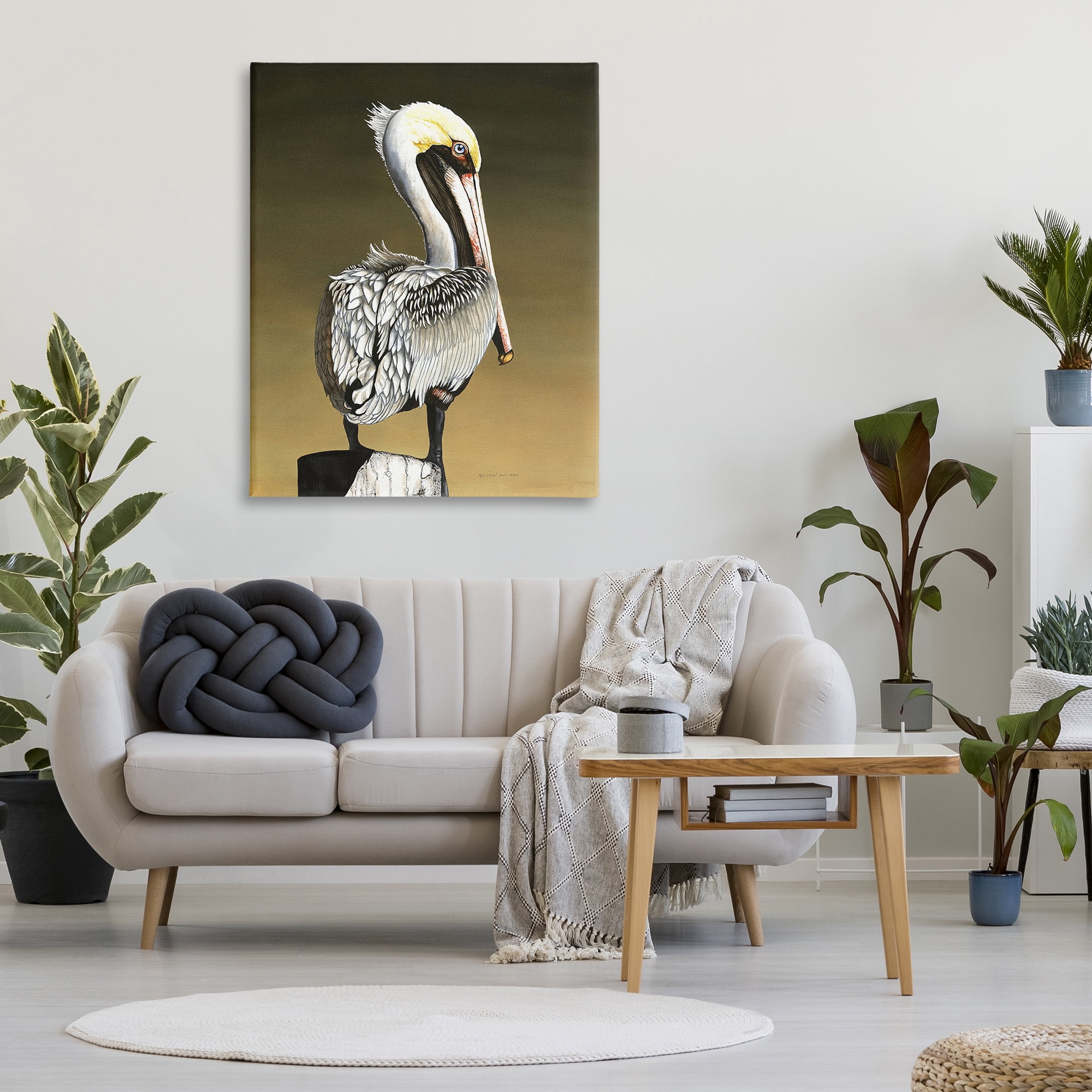 Stupell Industries Pelican with Intense Gaze Animals & Insects Painting Gallery Wrapped Canvas Art Print Wall Art, 36 x 48