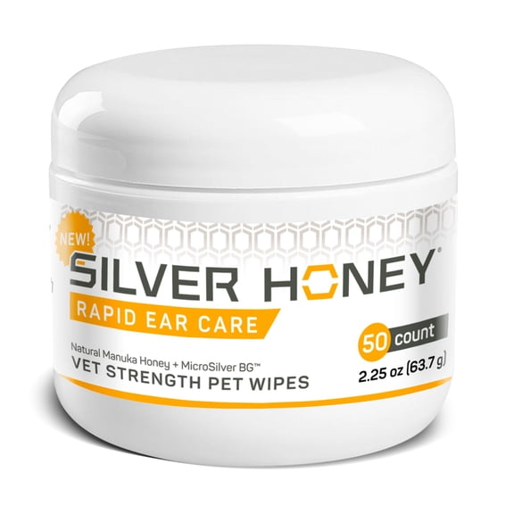 Silver Honey Rapid Ear Care Vet Strength Ear Wipes for Dogs, Cats & All Animals, 50 ct Jar