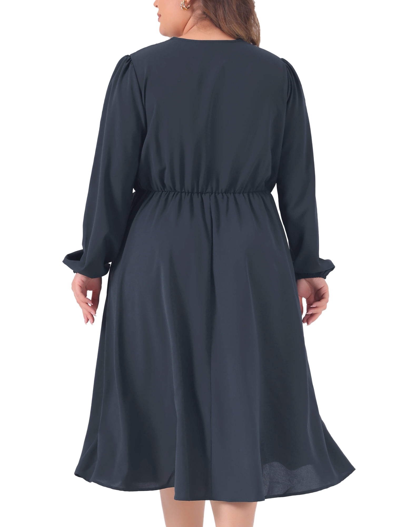 DARING DIVA Plus Size V Neck Long Sleeve Casual Midi Style Dress 3X Dark Blue