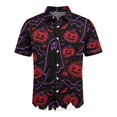 thumbnail image 4 of GrmtClth Men’s All Season Spooky Season Camp Shirt Short Sleeve Haunted House Gothic Forest Pumpkin Graphic Light Tee For costume Use Vermilion XL, 4 of 5