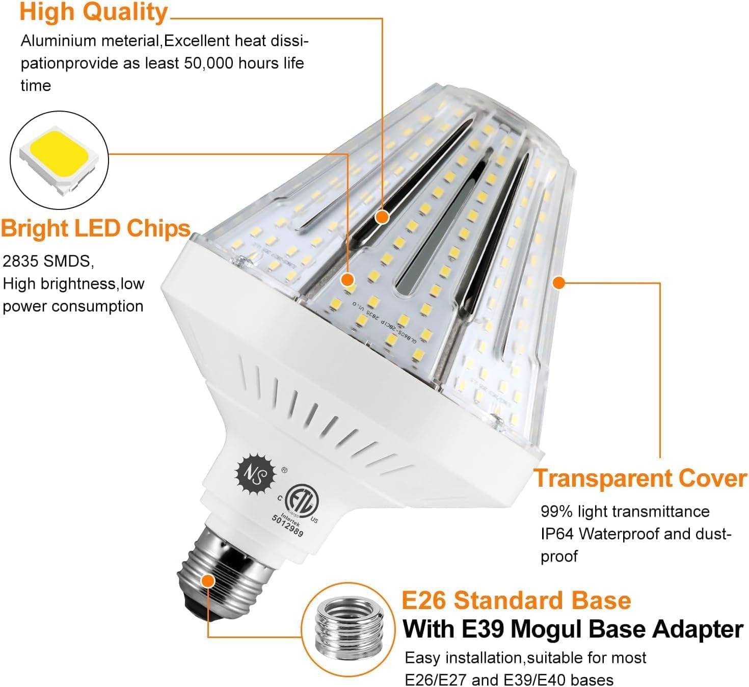 NS 120W Ultra-Bright LED Bulbs, 12000W Equivalent, Daylight White, Decorative, 2-Pack