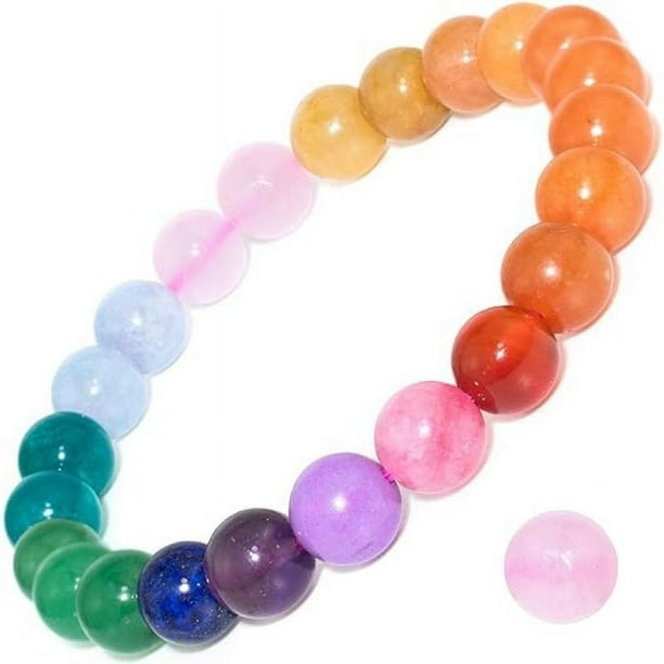 Pulsera natural de 7,5 pulgadas elástica de 8 mm (0,31 pulgadas) redonda - Cuentas de cuarzo curativo - Pulseras para mujeres, hombres y niñas, regalos (Unisex)