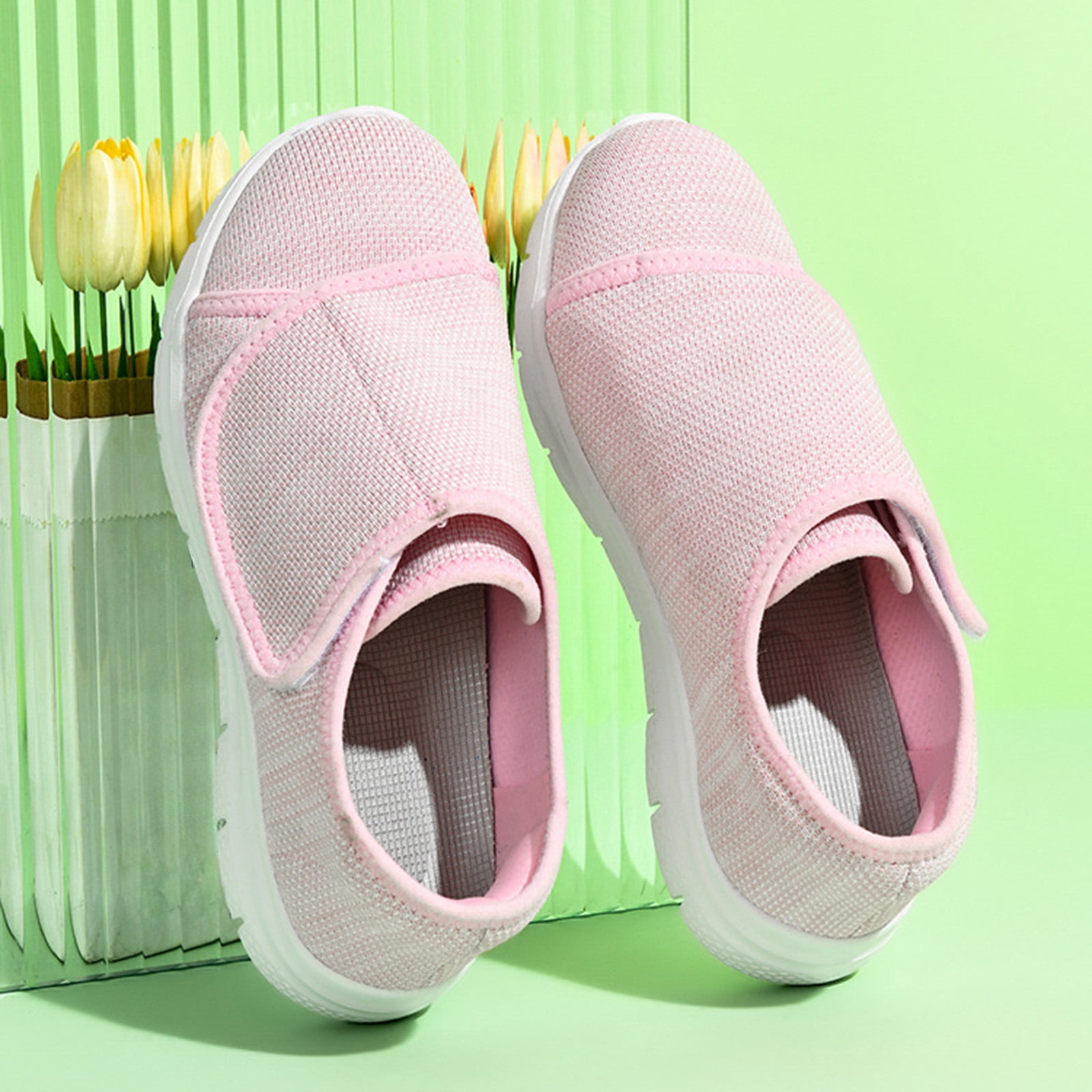 Women's Slip On Canvas Casual Shoes Wide Toe Box Lightweight Sneakers Hook and Loop Non Slip Teenis Shoes Pink Size 6.5