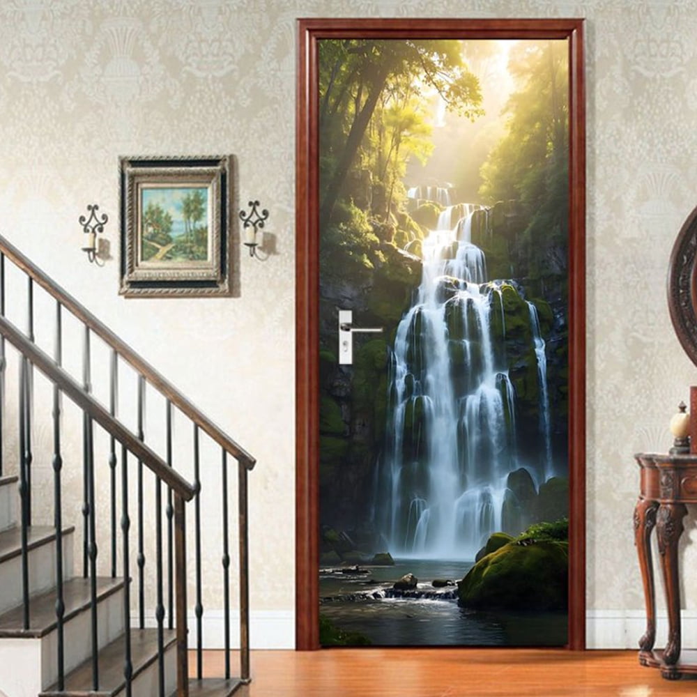 3D Door Stickers Art Decals Waterfall Murals 30.3" W x 78.7" H Peel and Stick Removable Wallpaper for Living Room Bedroom Doors Walls Decor