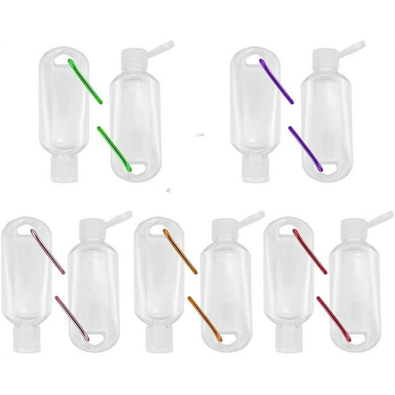 NOGIS Travel Plastic Clear Keychain Bottles, Empty Squeeze Bottles with Turn-over Cap, Small Refillable Containers for Toiletry Shampoo Lotion Soap, 10 Pack, 50ml