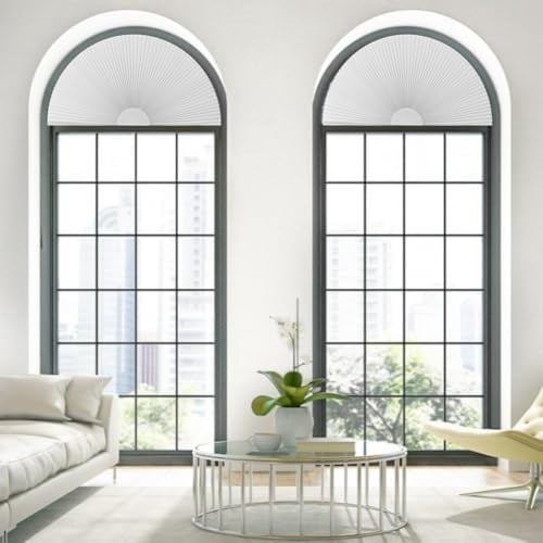 Cordless Blackout Cellular Shades for Arch Windows, Half Moon Window Covering, No Drill Light Blocking Blinds for Indoor Room Darkening, Easy Install Honeycomb Blinds (White, 36x18 Inch)