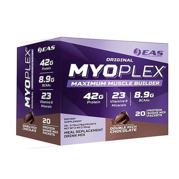 EAS Original Myoplex Maximum Muscle Builder | Meal Replacement Protein Drink Mix | Quality Protein Blend | 42g Protein | 20 Individual Packets (Double Rich Chocolate)