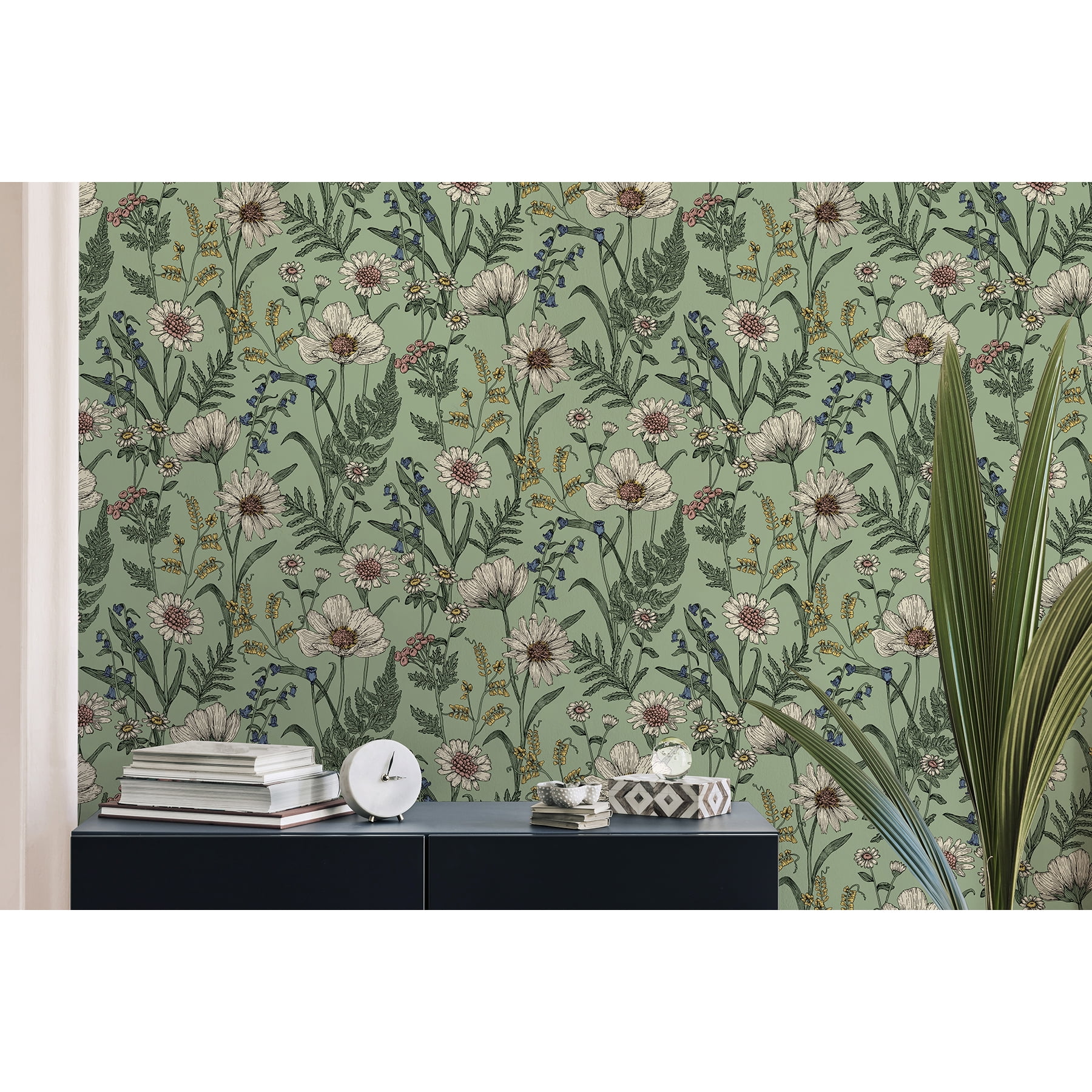 Fine Decor Arden Sage Wild Meadow Wallpaper, 20.5-in by 33-ft