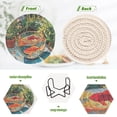 thumbnail image 4 of Yayeee 6 PCS Drink Coasters with Holder Set Woven Absorbent Round Tabletop Hot Pad, Art Goldfish Bowl, 4 of 7