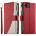 thumbnail image 1 of Funda cartera GANGXUN para iPhone 16e , cuero PU con tarjetero, cremallera, correa de mano, soporte y protección 989°, 1 of 6