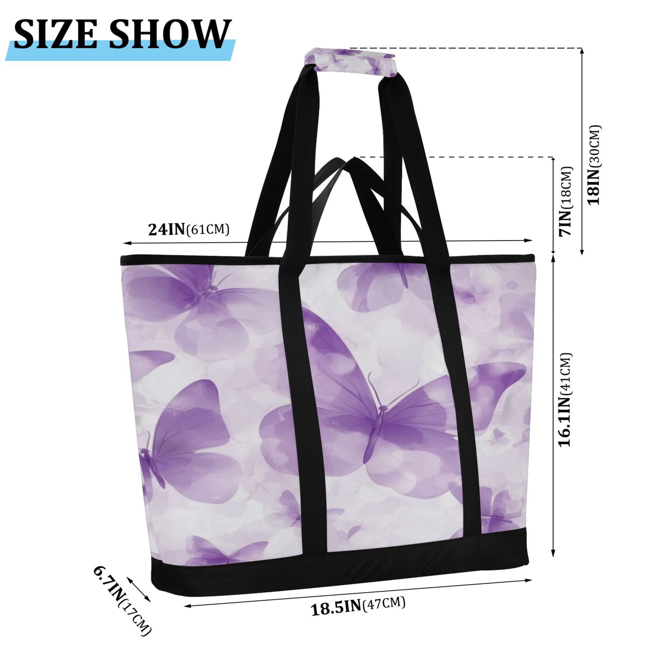 Large Hand-held Ice Pack Picnic Bag Insulation and Refrigeration Suitable for Shopping Picnics and Camping Pretty Big Purple Butterfly