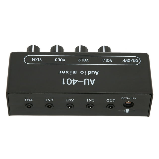 Audio Mixer, 4 In 1 Out Independent Volume Control 3.5mm Stereo Socket 2x Amplification Line Mixer Anti Interference Durable Metal Housing Mini Audio Mixer For PC, Cell Phones,