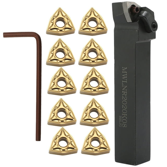Kit d'Outils de Tour en Acier Tungstène : Support MWLNR2020K08, 10 Inserts et Clé en Carbure WNMG080404 – Ensemble d'Ustensiles Métalliques Haute Résistance et Résistant à l'Usure avec Tige de Forage 12.5x2.4x2cm