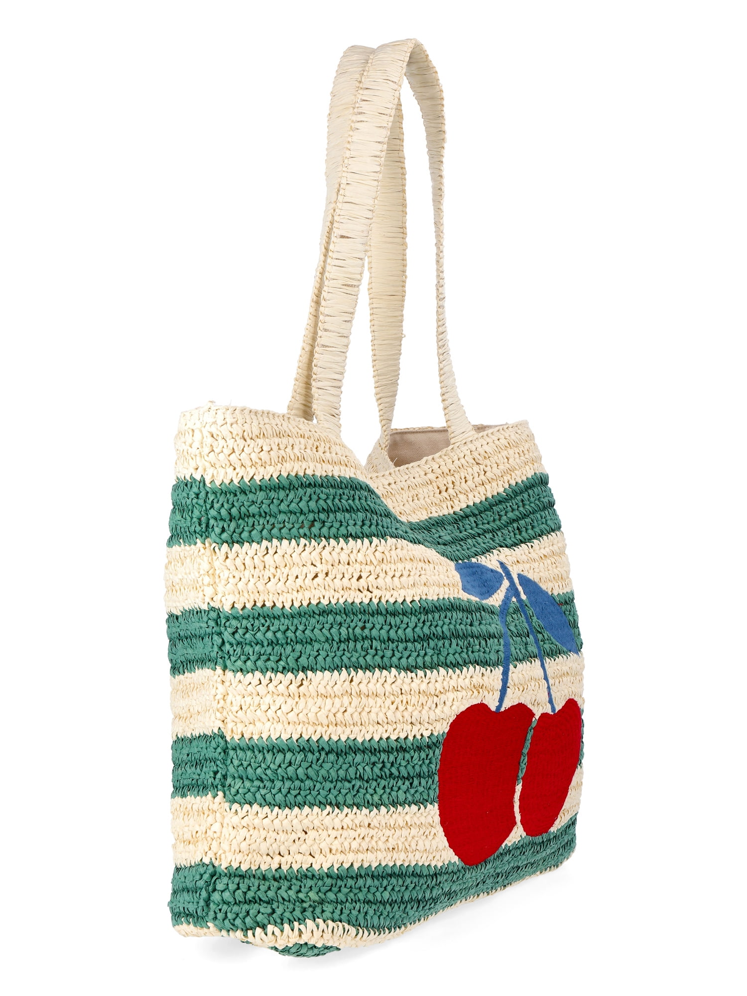No Boundaries Women's Cherry Beach Tote Bag, Green Cherry