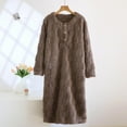 thumbnail image 2 of BiZtdJrK Womens Flannel Nightgown Button Up Crew Neck Long Sleeve Sleepshirts Fuzzy Loose Comfy Fall Winter Pajama Dress Coffee M, 2 of 6