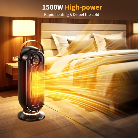 Space heater, 1500W PTC heater, indoor thermostat, fast and safe portable heater, for office, bedroom, large room