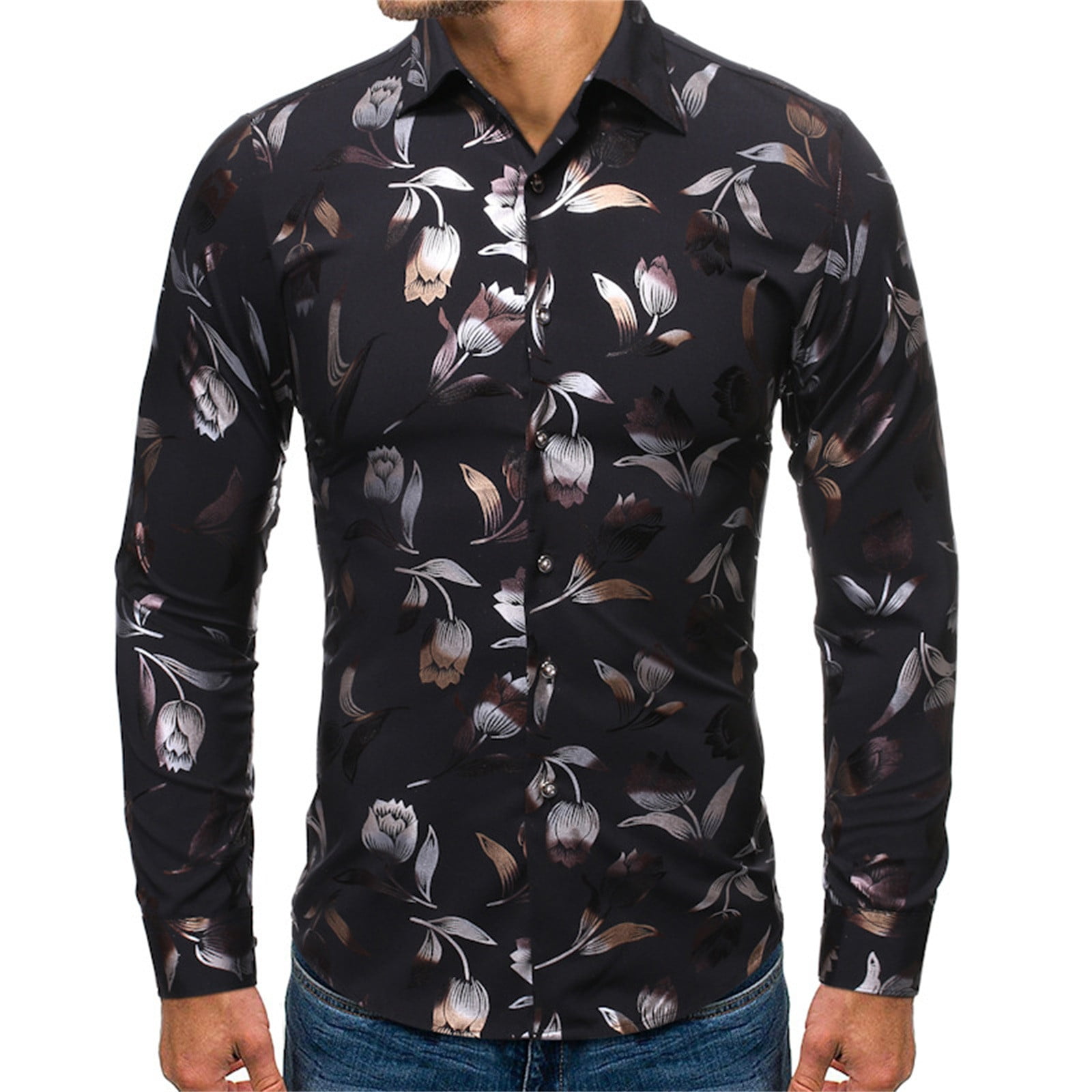 SDCSQ Mens Long Sleeve Shirts Vintage Elegant Button Ethnic Printed Loose Casual Comfy Shirt Top 
