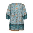 thumbnail image 4 of PENGXIANG Été Boho Robe Imprimée Florale Manches 3/4 V Cou Décontractée Plage Fluide Mini Robes, 4 of 5
