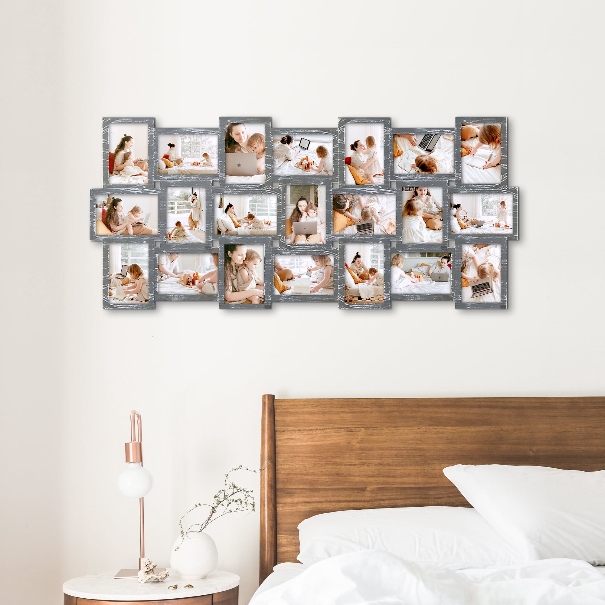 Classic 21 Openings Multiple Photo Frame Family Collage Picture Frames 6x4 Gray For Wall