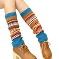 thumbnail image 2 of Opvise Womens Socks 1 Pair Ethnic Style Striped Print Ribbed Cuffs Knee High Knitted Leg Warmers Autumn Winter Women Warm Boot Stockings Lake Blue, 2 of 8