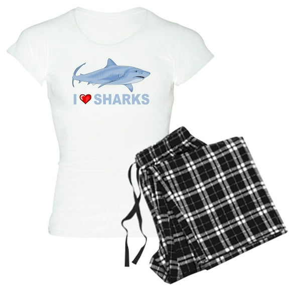 CafePress - I Love Sharks Women's Light Pajamas - Women's Short Sleeve Print T-Shirt and Pants Light Cotton Pajama Set