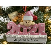 Babys First Christmas 2021 Ornaments Pink | Includes Black Marker to Personalize. New Parents New Baby Keepsake 2021