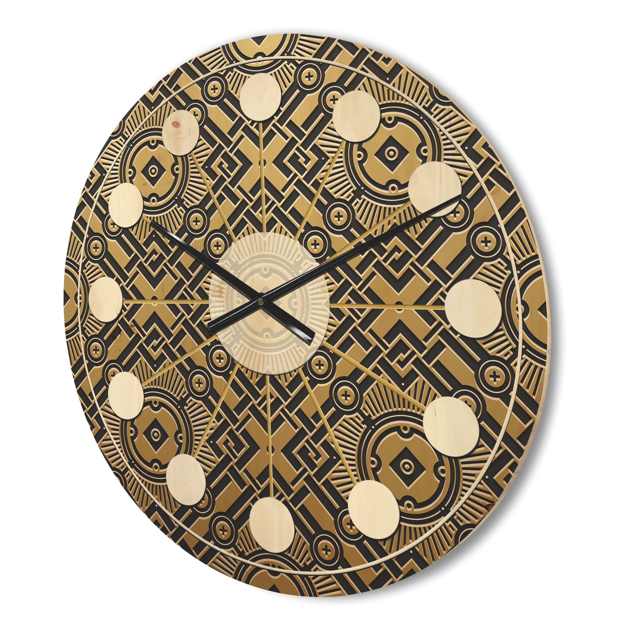 Designart 'Metallic Golden Luxury Geometrics XII XX' Mid-Century Modern Wood Wall Clock