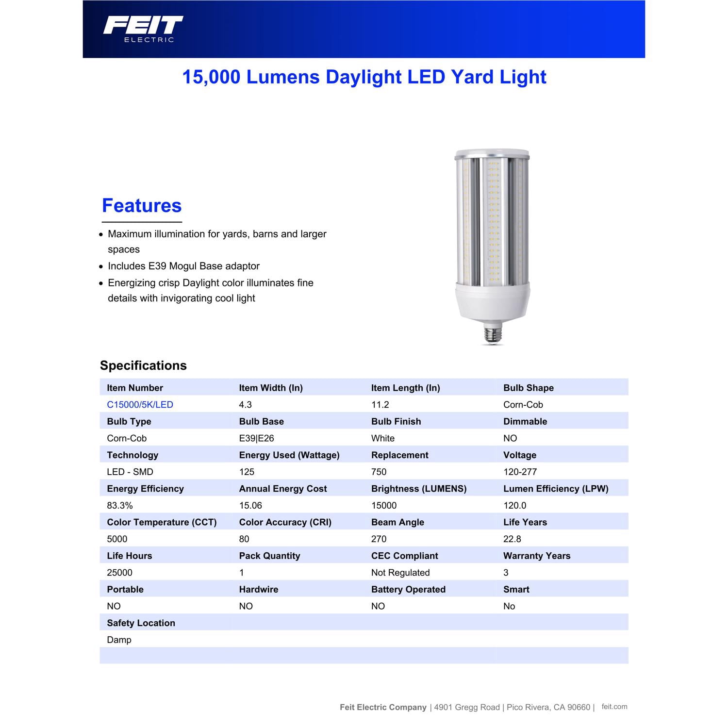 Feit Cylinder E26 (Medium) LED Bulb Natural Light 750 Watt Equivalence 1 pk