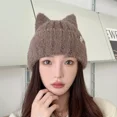 thumbnail image 5 of Plush Cat Ear Beanie Hats Windproof Winter Hat Knitted Wool Cap Outdoor-White, 5 of 5