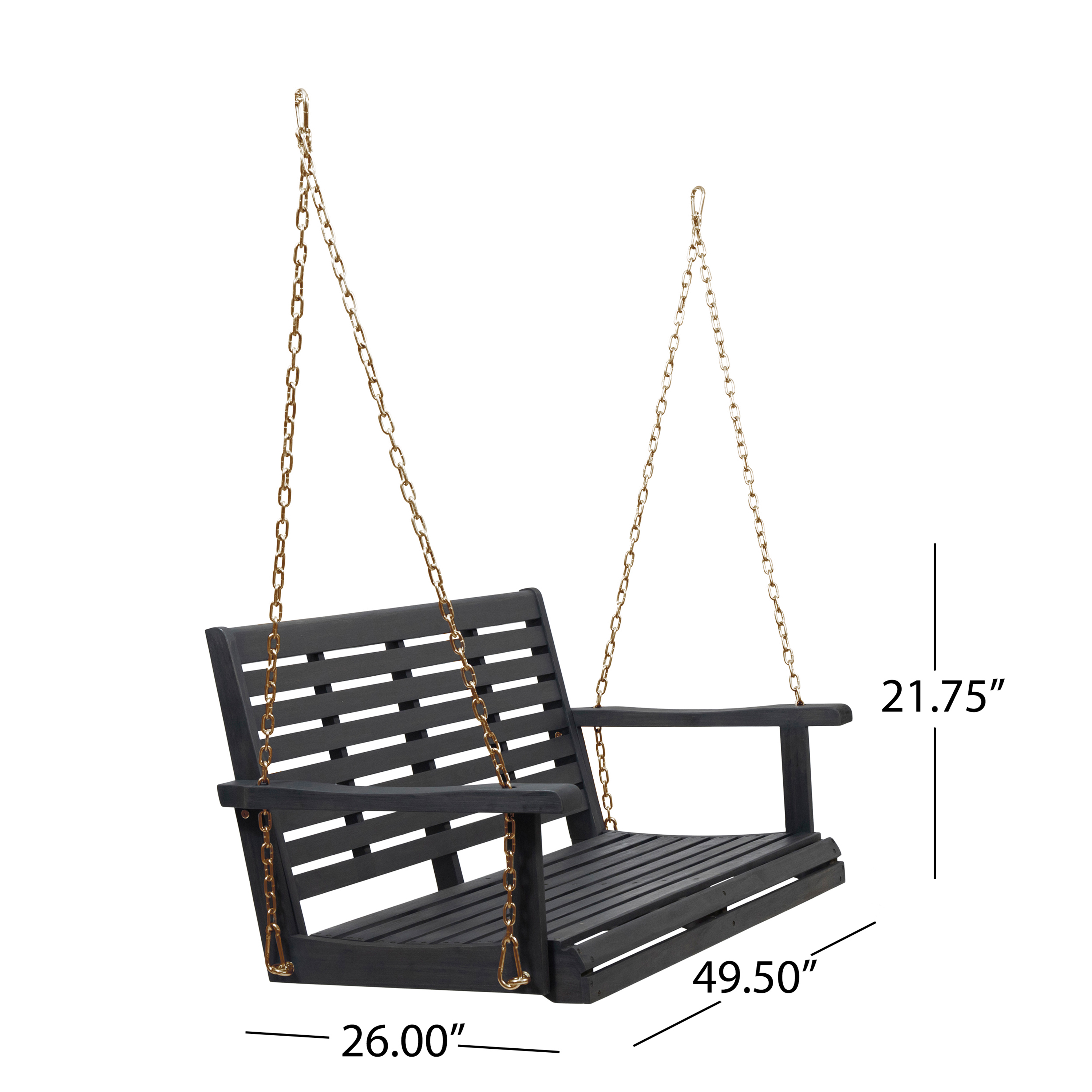 Ace Outdoor Aacia Wood Porch Swing, Dark Gray