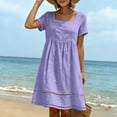 thumbnail image 5 of QUNYINEY Midi Plus Size Dresses for Women Cotton Linen Summer Short Sleeve A Line Dress Loose Fit Pleated Square Neck Casual Solid Dresses, 5 of 7