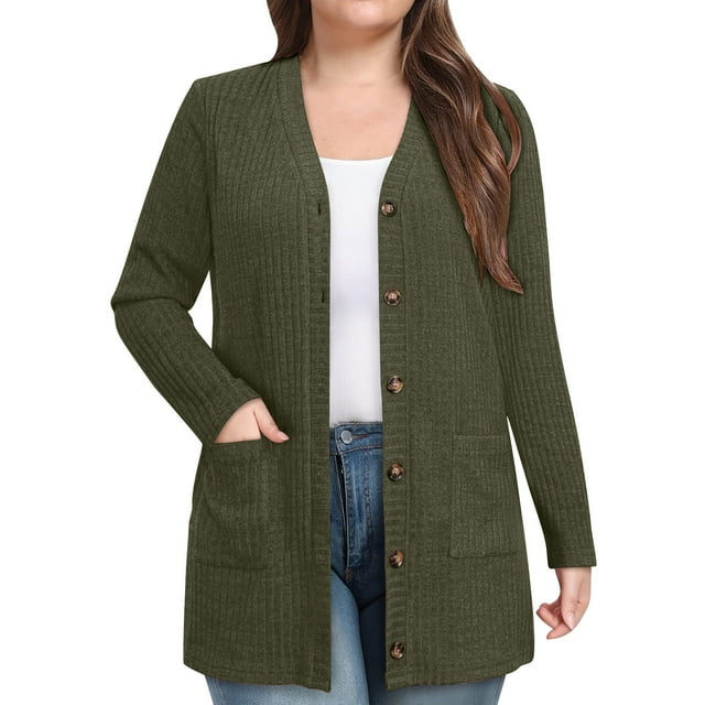 Womens Puffer Jacket Cardigan Lightweight Soft Knit Cardigan Long Sleeve Lightweight Open Front Button Sweat Shirts 2025 Fall Fashion Cardigans with Pockets Dressy Winter Clothes