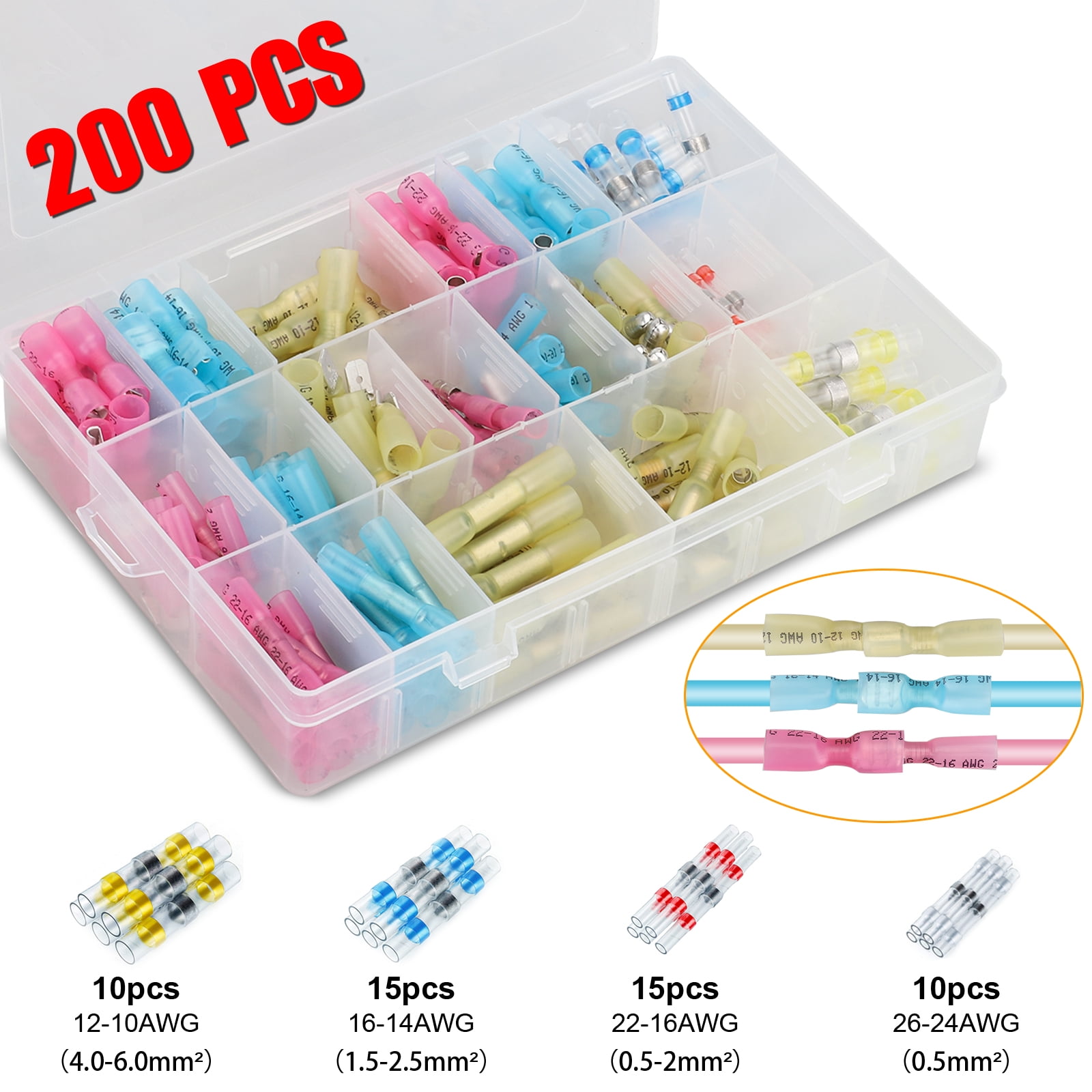 200pcs Solder Seal Wire Connector, EEEkit Solder Seal Heat Shrink Butt