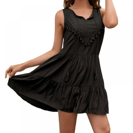 

Monfince Women s Sleeveless Shirts Dress Women Casual V-neck Summer Temperament Solid Dress 1pcs