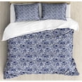 thumbnail image 1 of Navy Blue Duvet Cover Set Queen Size, Hand Drawn Scallops Line Composition Aquatic Animals Doodle Style Sketch, Decorative 3 Piece Bedding Set with 2 Pillow Shams, Dark Blue White, by Ambesonne, 1 of 3