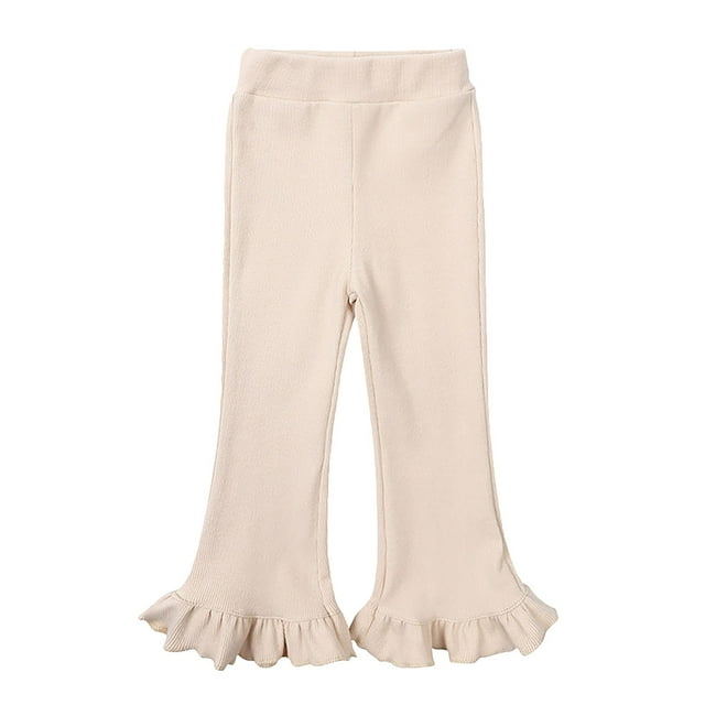 GigrtiJin Toddler Baby Girl Pants Ribbed Bell Bottom Flare Pants Ruffle Elastic Waist Solid Color Leggings Trousers