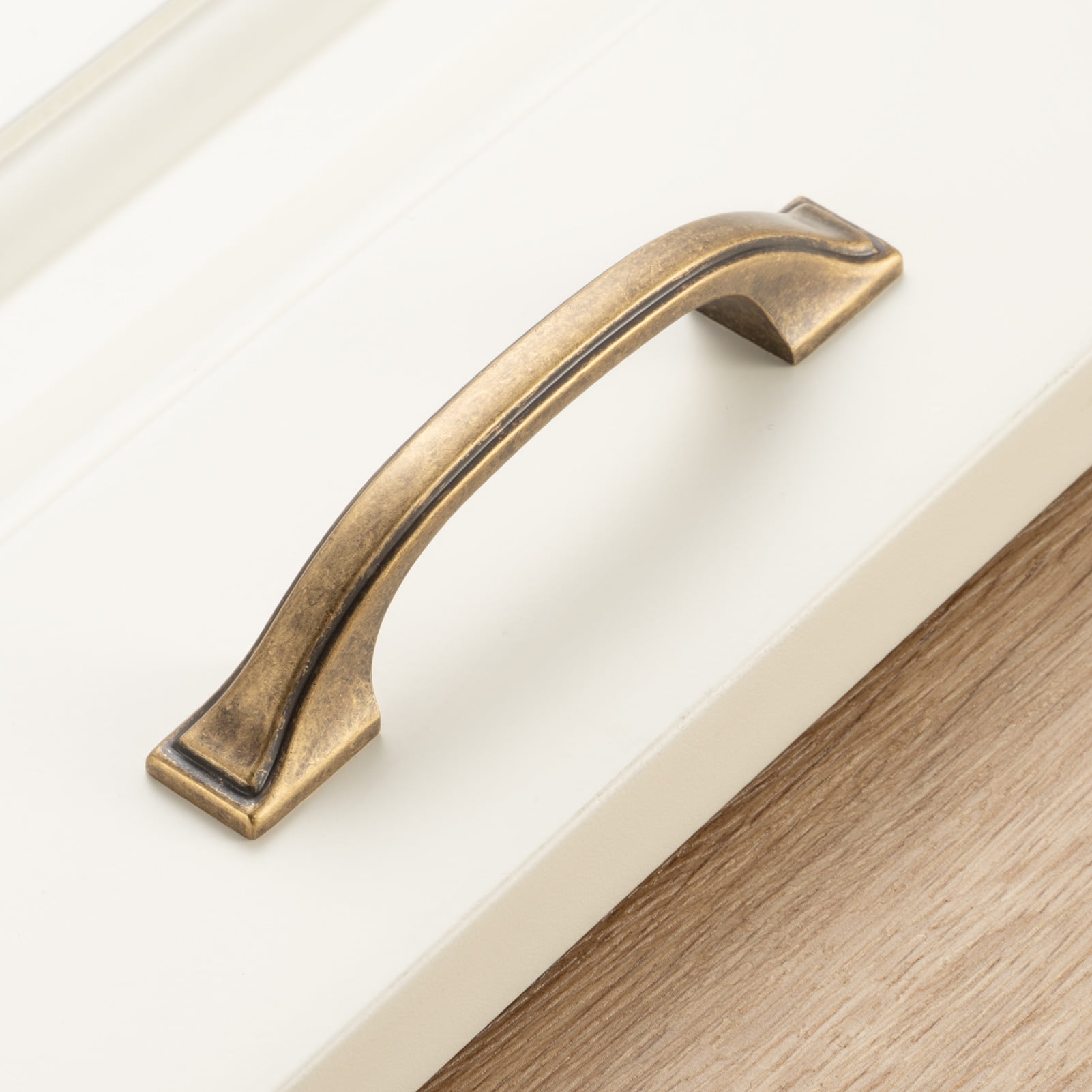 KOOFIZO 10 Pack Square Foot Craftsman Cabinet Bow Pull - Antique Brass Furniture Handle, 3 Inch/76mm Screw Spacing