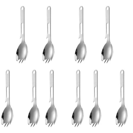 

TOYMYTOY 10 Pcs Camping Spork Multi-use Spoon Fork Camping Bottle Opener Camping Survival Spoon