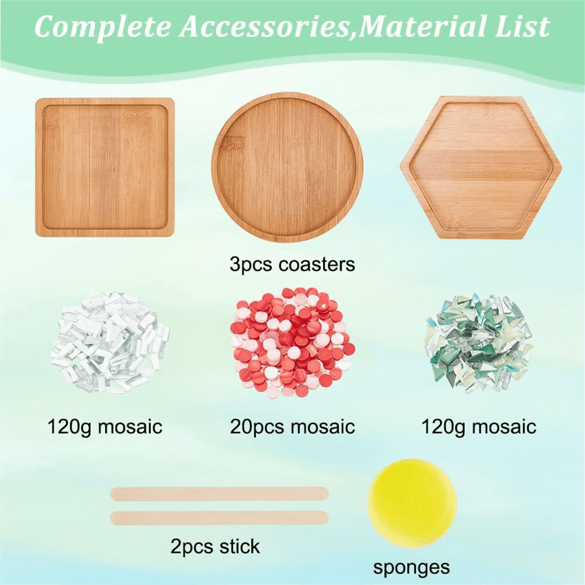 3 Styles DIY Mosaic Craft Set Floral Mosaic Bamboo Coaster Set for Handmade Art Home Decoration