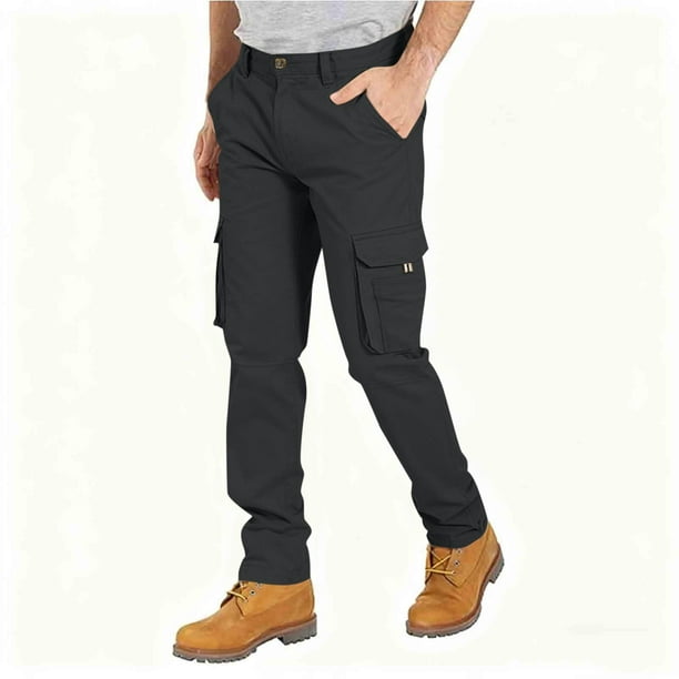 Ceisia Men Solid Color Multi Pocket Button Work Pants Outdoor Casual Gift Loose Trousers