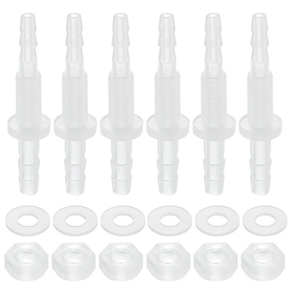 6Pack PlasticHose Barb Fitting, 1/8" x 5/32" Adapter Union with M6 Nut and Washer