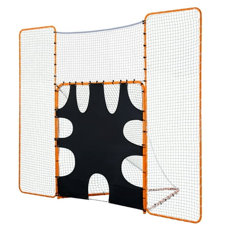 KFFKFF 3-in-1 Lacrosse Goal, 12x9 ft Net with Backstop and Target, Easy Setup Training Equipment, Steel Frame Practice Nets for Youth and Adults, Orange