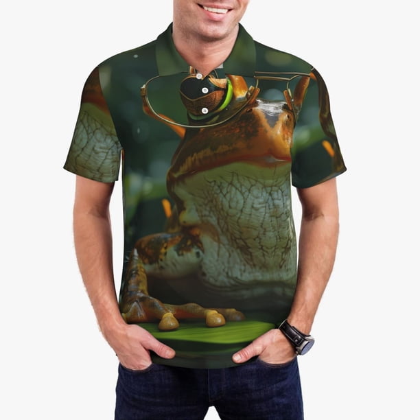 Balery Intellectual Frog Pond Camisa Polo de Hombre con Estampado, de Manga Corta y Tejido Medio, Camisa Tipo Golf Polo-Medium