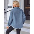 thumbnail image 3 of Weardear Women's Denim Jackets Long Sleeve Button Down Casual Frayed Hem Shacket Jean Jacket, 3 of 5