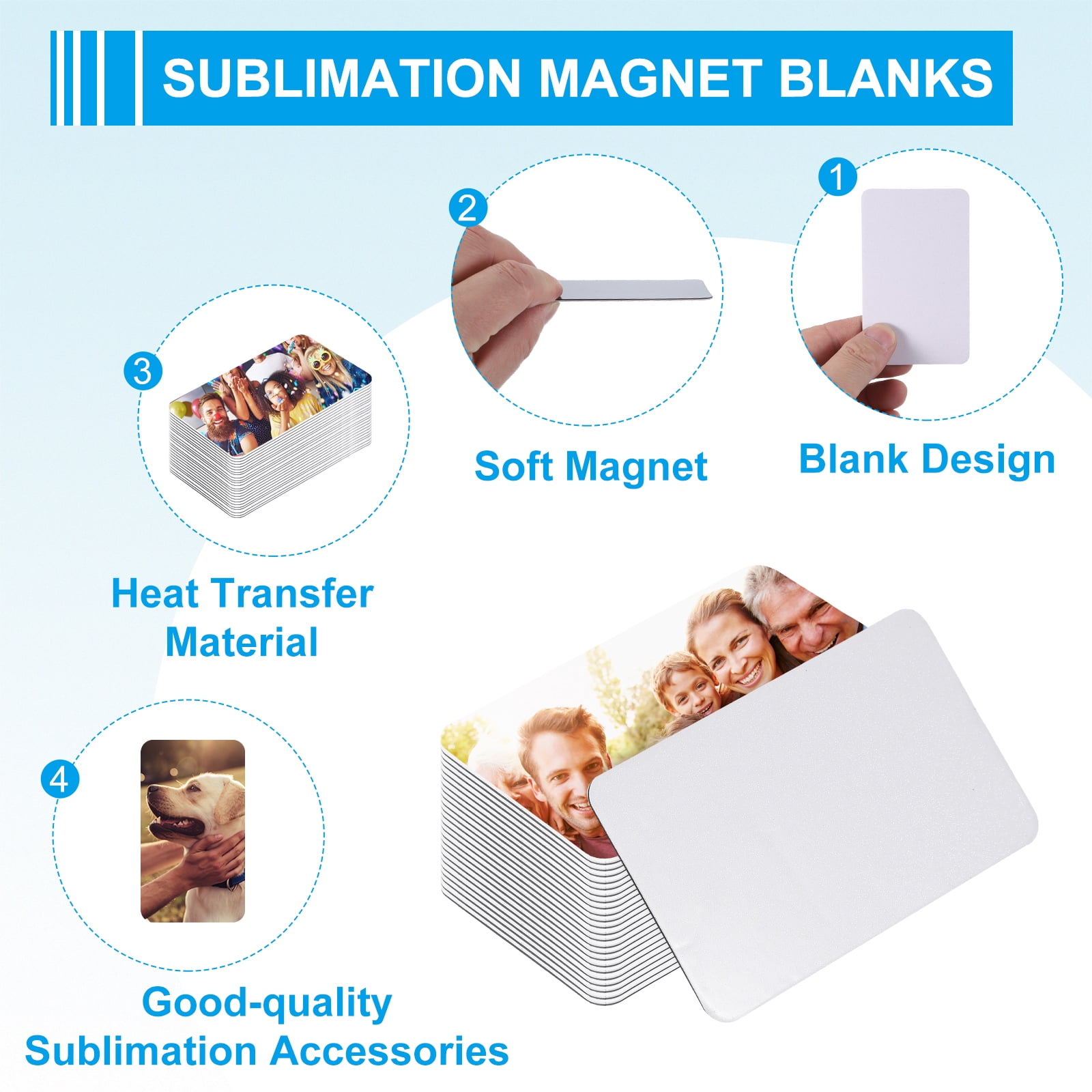 Uxcell 2.17 x 3.54" Sublimation Magnet Blanks, 60pcs Sublimation Blanks Products Personalized Refrigerator Magnets for Kitchen Fridge Home Decor, Rectangular