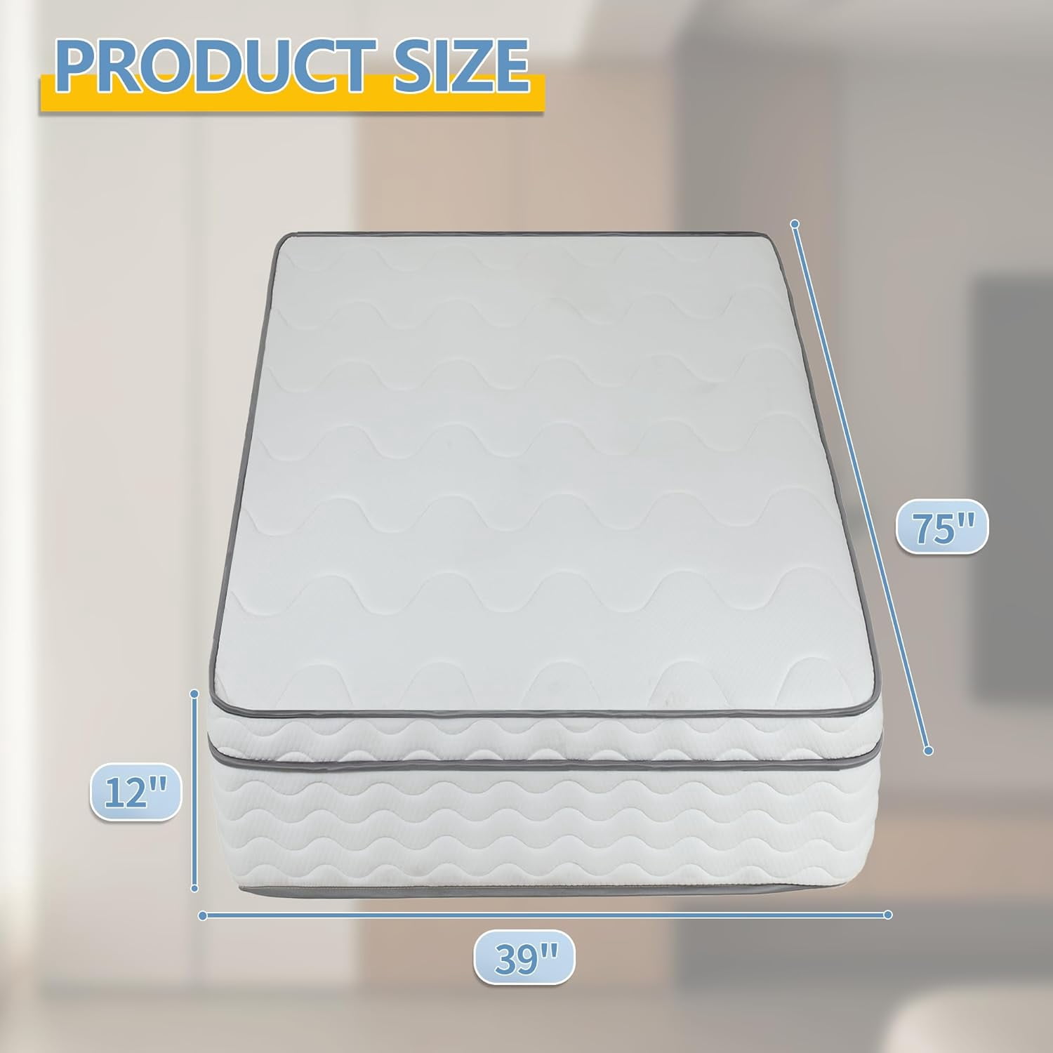 BIQWBIC 12 Inch Twin Mattress, Innerspring Mattress with Bamboo Charcoal Gel Memory Foam - CertiPUR-US Certified, Medium Firm Hybrid Bed-in-a-Box for Pressure Relief & Cool Sleep
