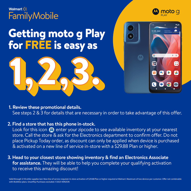 Walmart Family Mobile Moto G Play 4G 2024, 64GB, Black - Prepaid 