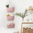 thumbnail image 5 of Over the Door Hanging Basket, 3-Tier Woven Cotton Wall-Mounted Storage Organizer Bag Decorative Hanging Nursery Baskets, Pink, 5 of 18