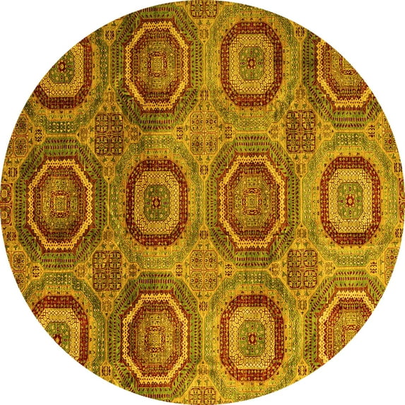 Ahgly Company Indoor Round Abstract Yellow Modern Area Rugs, 4' Round