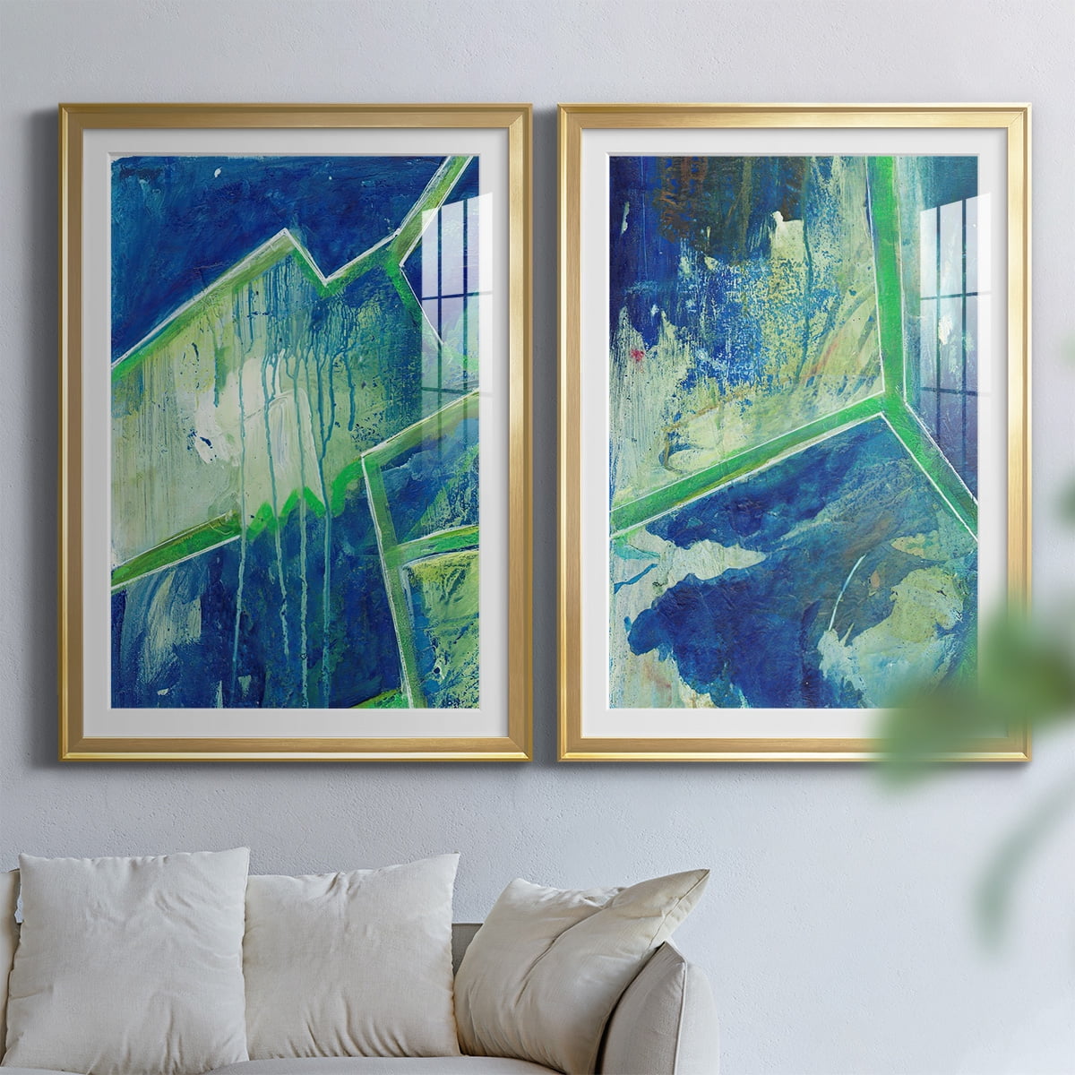 Wexford Home Geometric in Cool V Premium Framed Print, 30.5" x 42.5" - Ready to Hang, Gold (Set of 2)